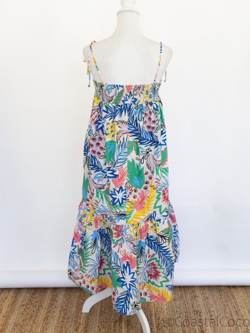 Karlie Smocked Tiered Maxi M Dress Floral w/Pockets 100% Cotton Coastal Derby - Picture 2 of 7